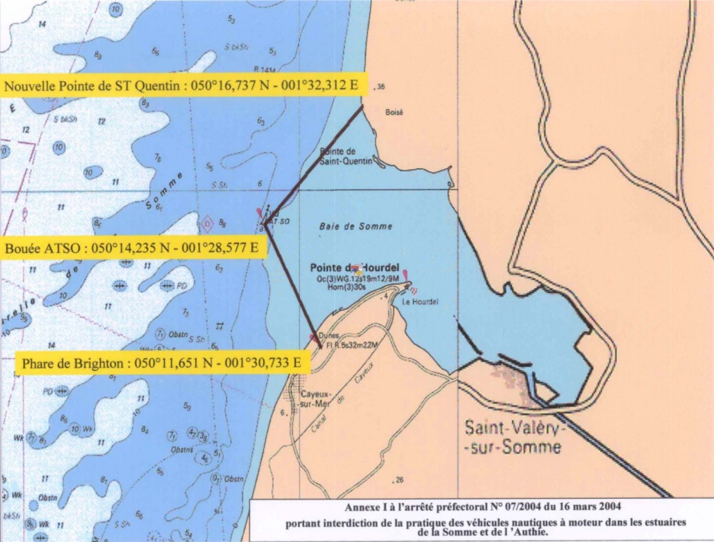 Carte d'interdiction du jet ski dans la Baie de Somme